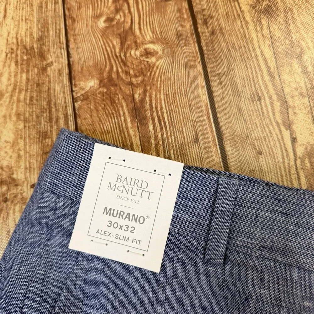 Murano Alex Slim Fit Pants Mens 30x32 Blue Baird McNutt Irish Linen Cuffed NWT